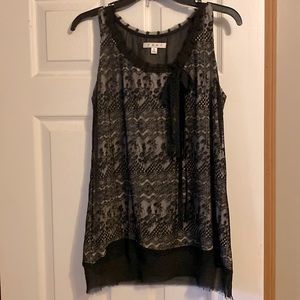 CAbi Black Lace Overlay Tunic Top, Size S